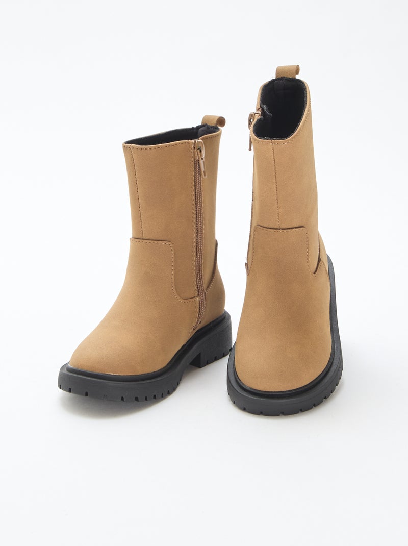Bottes hautes zippées Marron - Kiabi