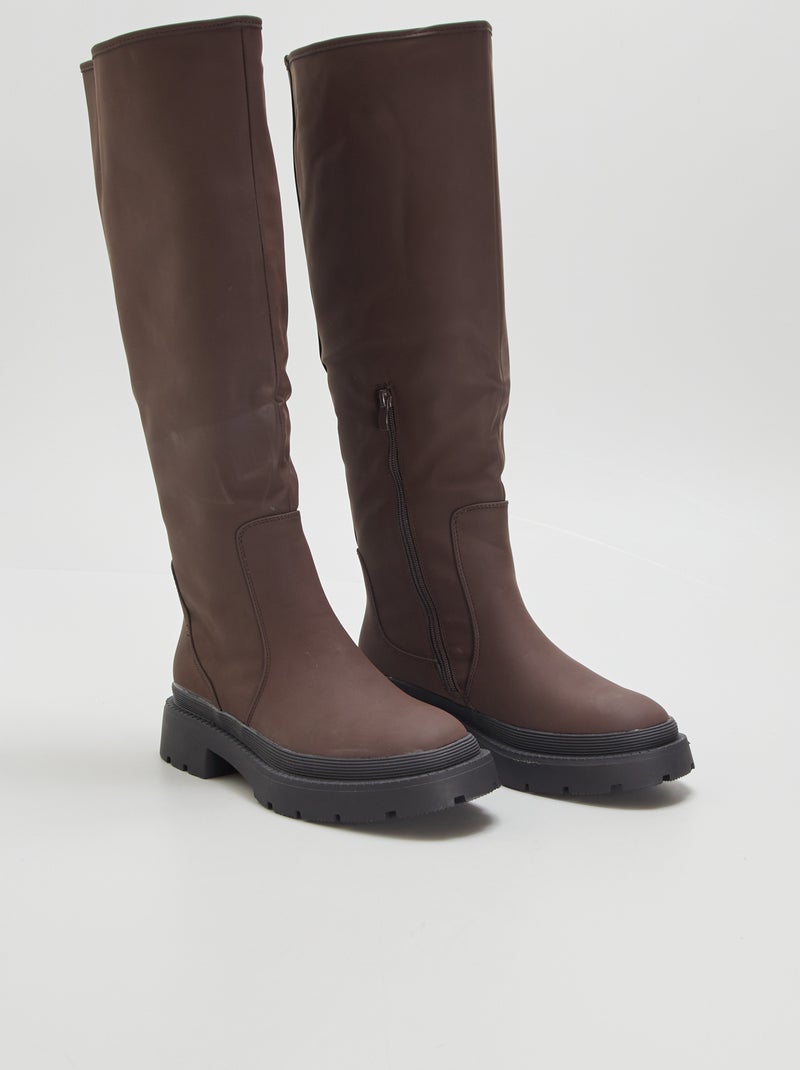 Bottes longues à semelles crantées marron - Kiabi