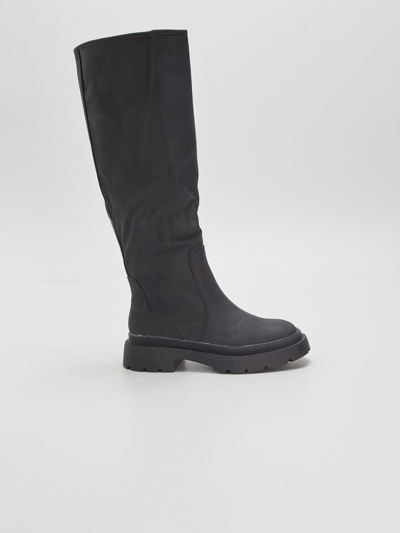 Bottes Longues En Cuir à Lacets Côté - Style Britannique Compensé - Pour Femme