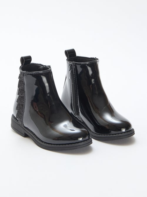 Bottes vernies avec détail volanté uni - Kiabi