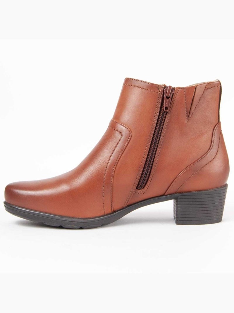 Bottine à Talon Cuir Naturel Purapiel Marron - Kiabi