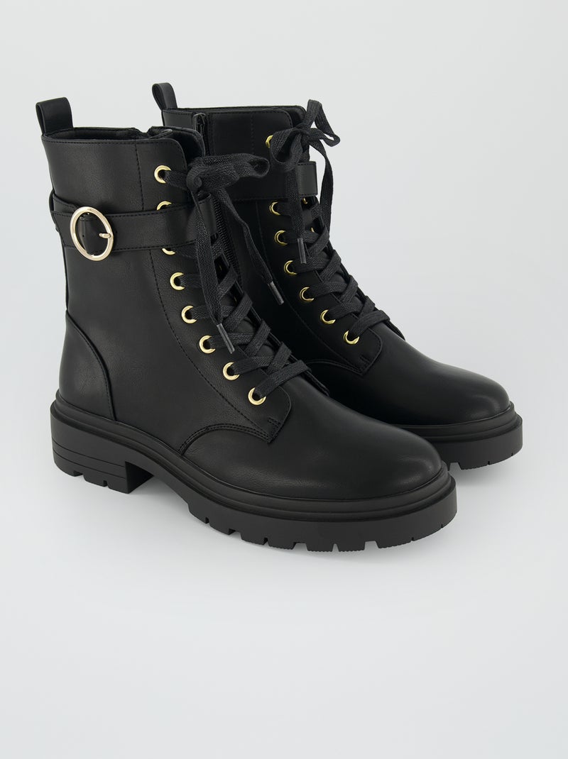 Bottines à lacets à semelle crantée noir - Kiabi