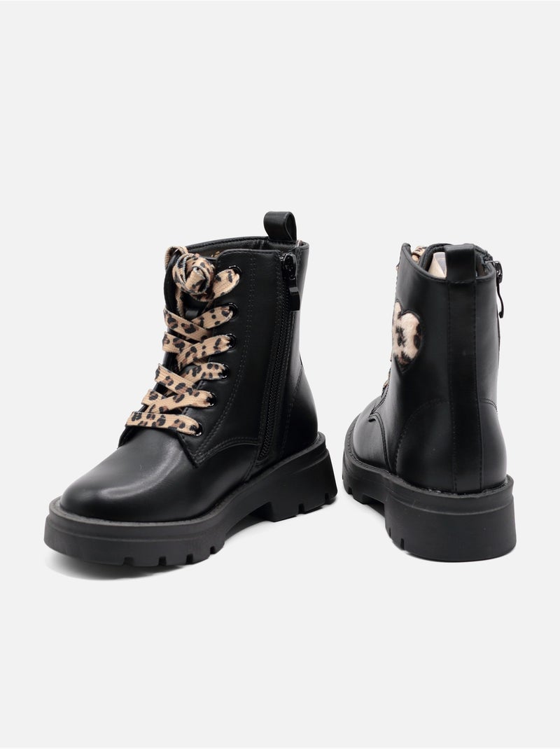 Bottines a lacets Noir mat - Kiabi