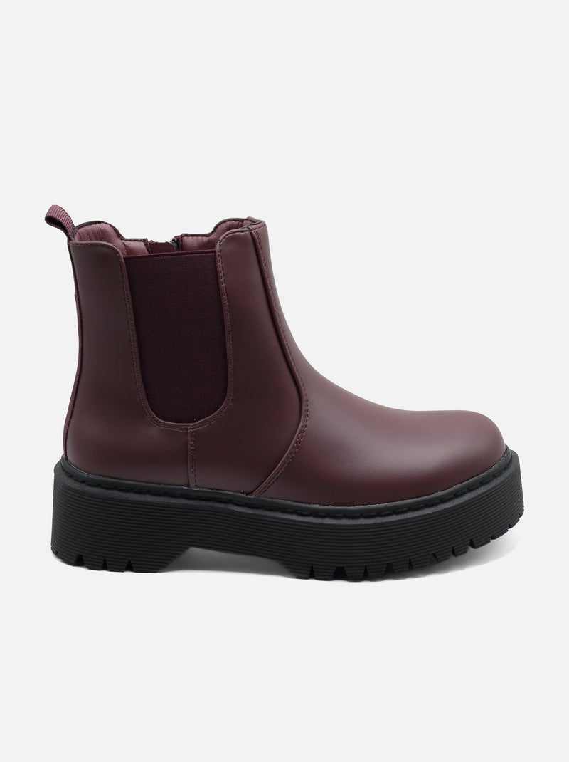 Bottines à semelles crantées Bordeaux - Kiabi