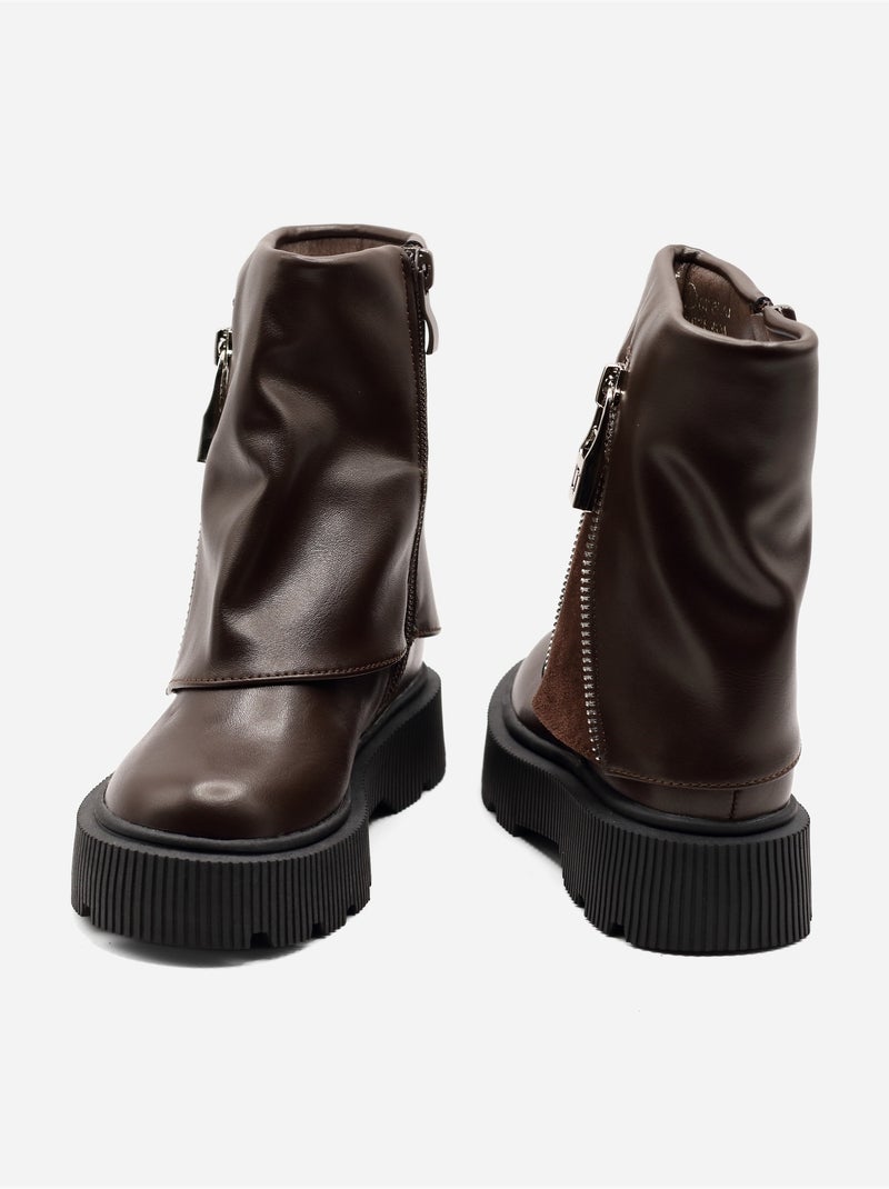 Bottines à semelles crantées Marron - Kiabi