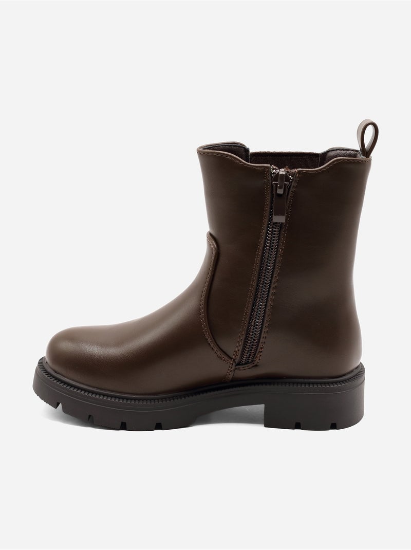 Bottines à semelles crantées Marron - Kiabi
