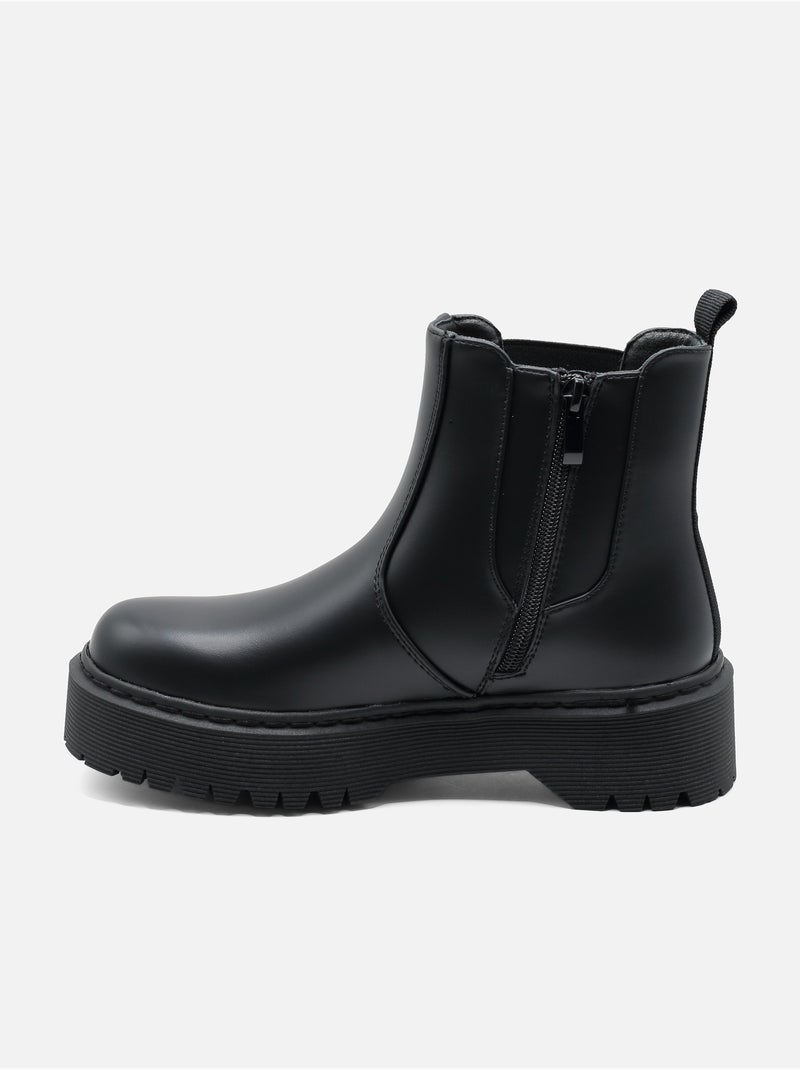 Bottines à semelles crantées Noir mat - Kiabi