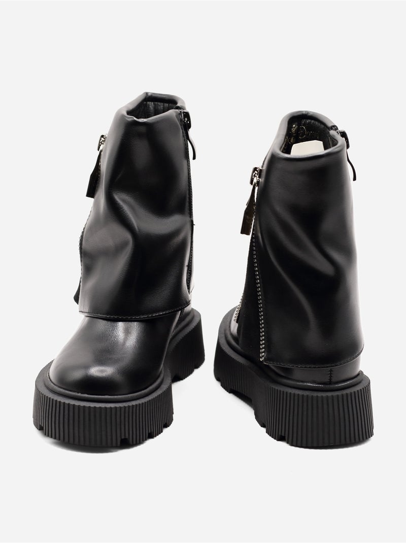 Bottines à semelles crantées Noir - Kiabi