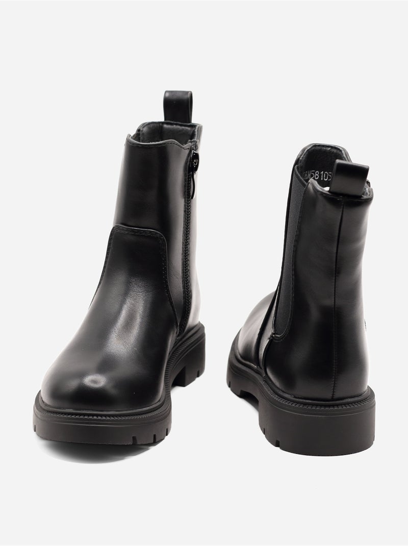 Bottines à semelles crantées Noir - Kiabi