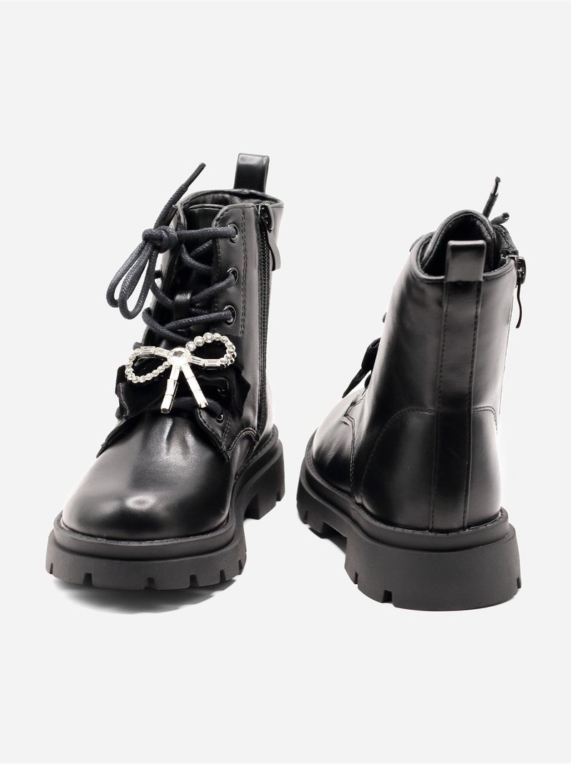 Bottines avec un nœud décoratif Noir mat - Kiabi