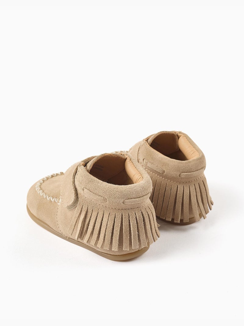 Bottines Barefoot en daim à franges et à scratch Beige - Kiabi