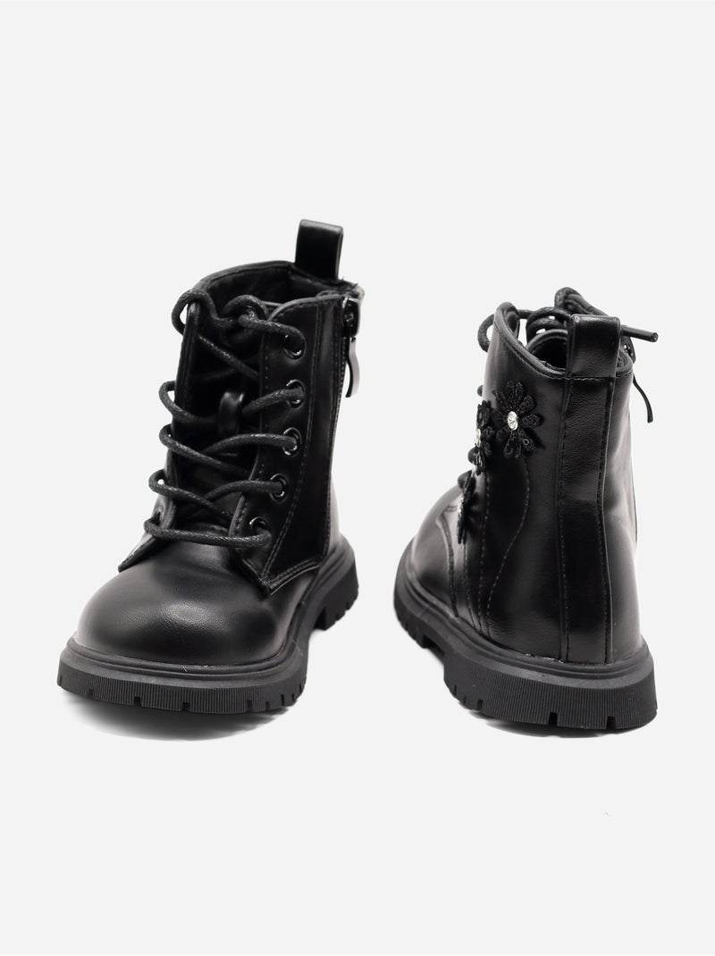 Bottines Bébé a lacets Noir - Kiabi