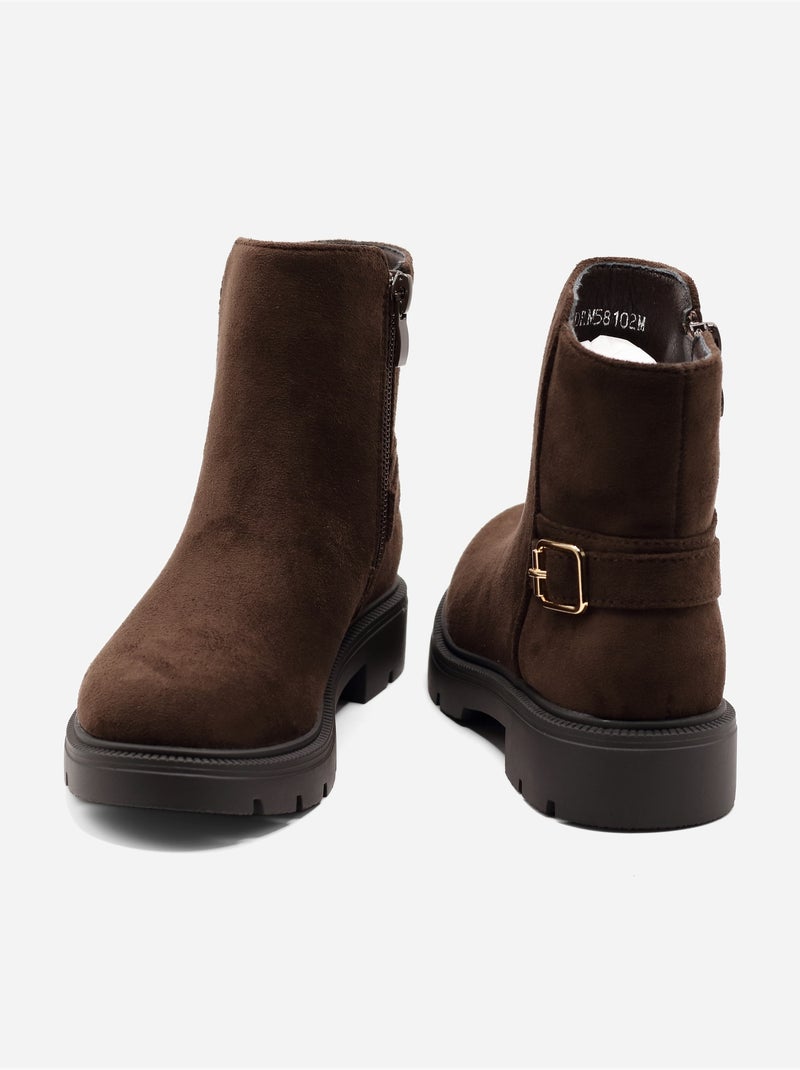 Bottines boucle ardillon Marron - Kiabi