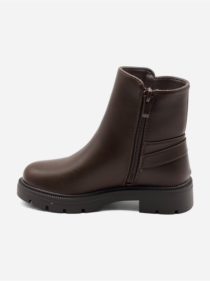 Bottines boucle ardillon Marron - Kiabi