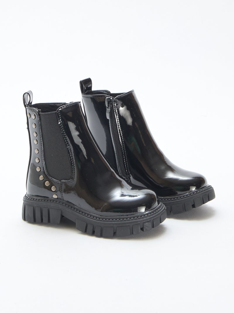 Bottines chelsea en verni Noir - Kiabi