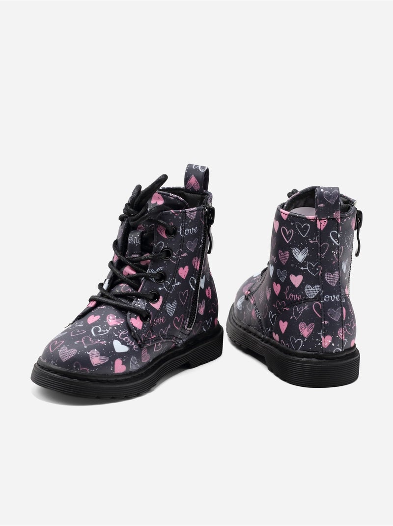 Bottines détail cœur Noir Bleu - Kiabi