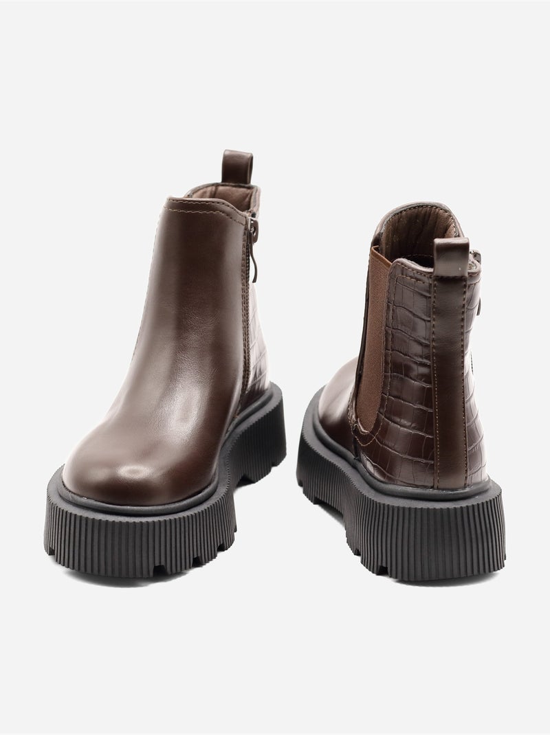 Bottines effet croco Marron - Kiabi