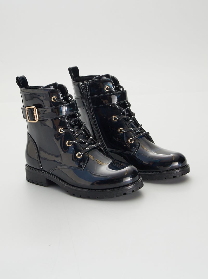 Bottines en simili lisse Noir - Kiabi