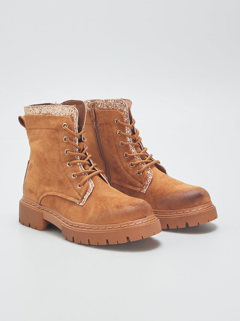 Bottines en suedine à lacets Camel - Kiabi