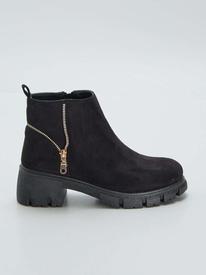 Bottines en suédine avec fermeture Noir - Kiabi