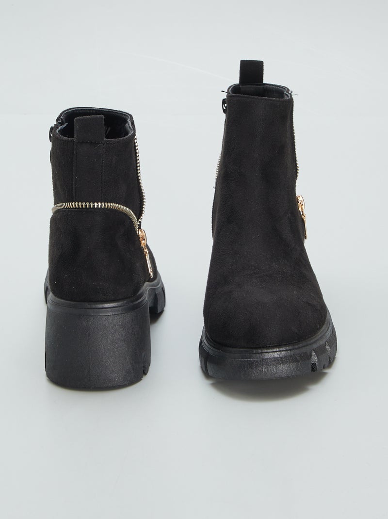 Bottines en suédine avec fermeture Noir - Kiabi