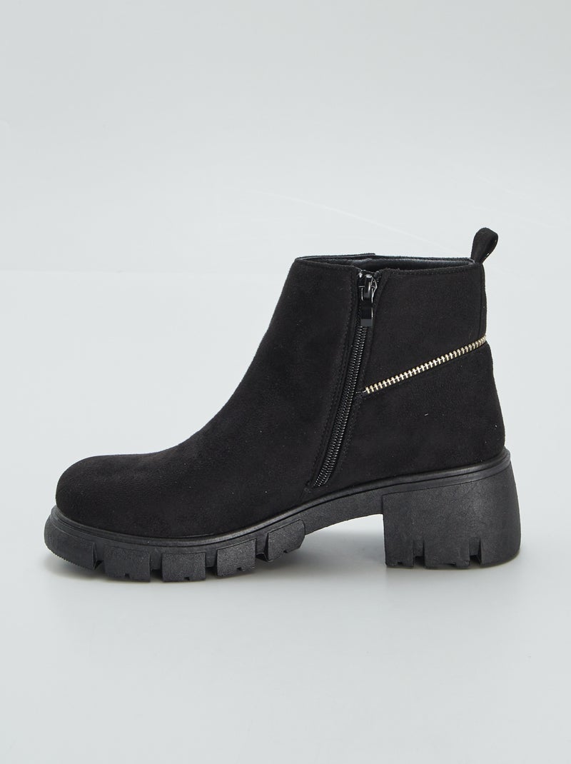 Bottines en suédine avec fermeture Noir - Kiabi