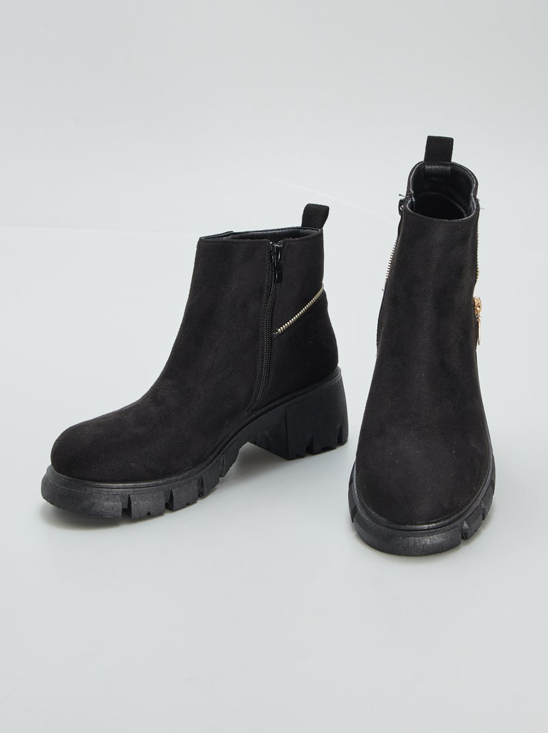 Bottines en suédine avec fermeture Noir - Kiabi