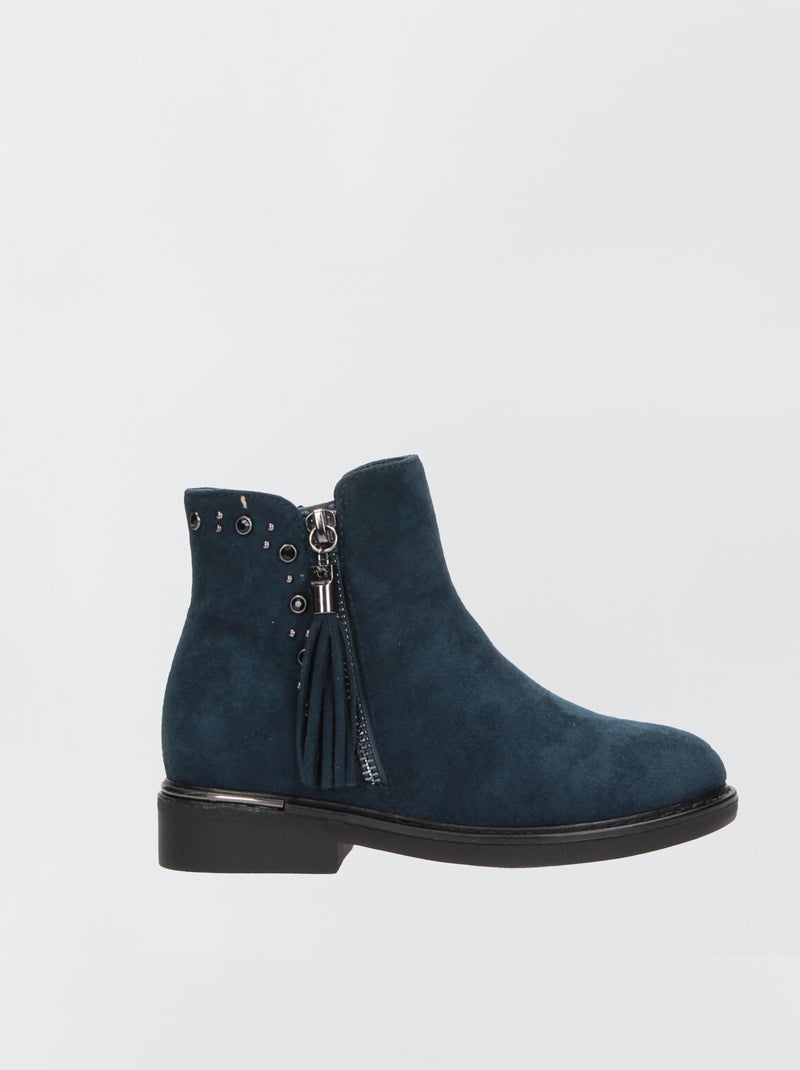 Bottines en suédine avec pompon Bleu - Kiabi