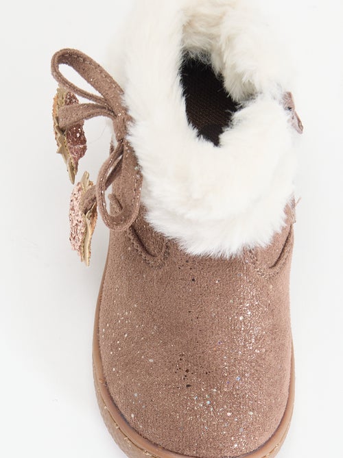 Bottines en suédine pailletée avec revers effet fourrure - Kiabi