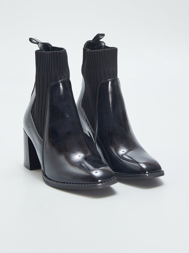 Bottines en vernies à talons noir - Kiabi