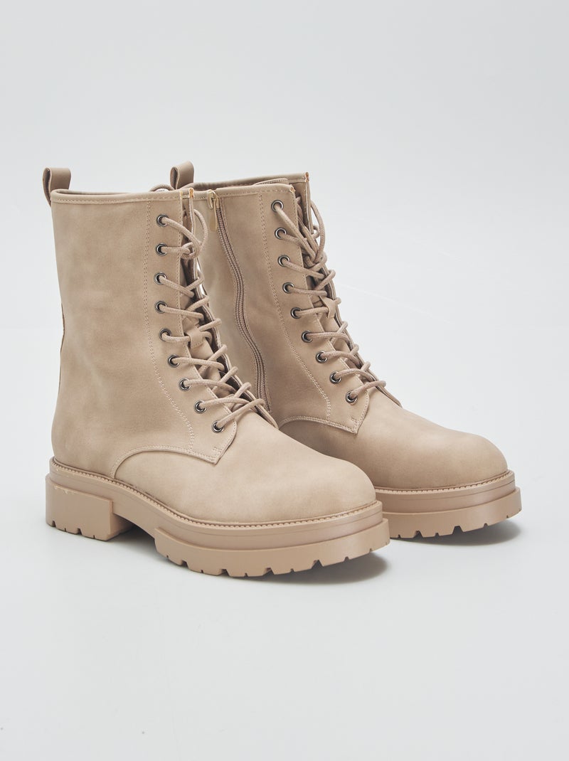 Bottines hautes à lacets Beige - Kiabi