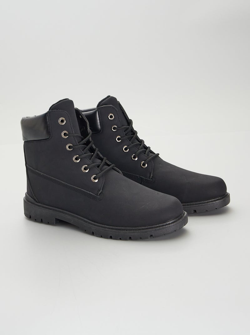 Bottines montantes à lacets noir - Kiabi