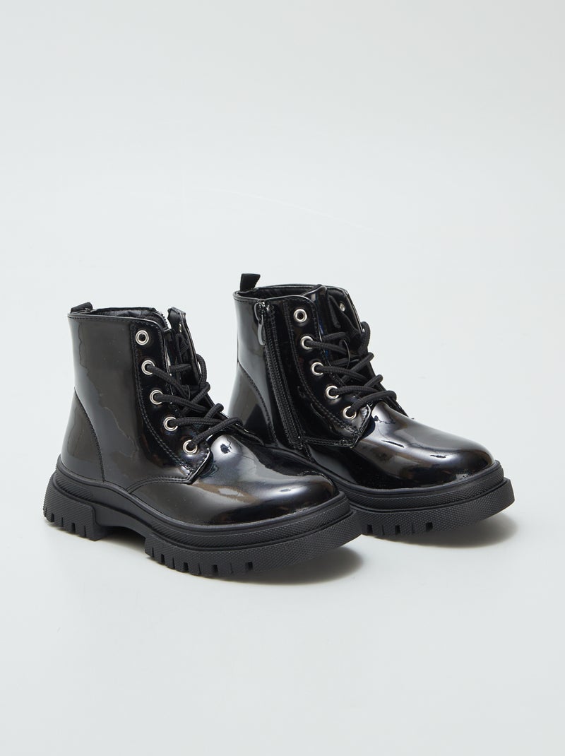 Bottines montantes vernies Noir - Kiabi