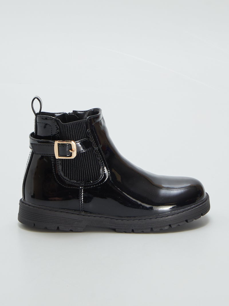 Bottines vernies avec boucle Noir - Kiabi