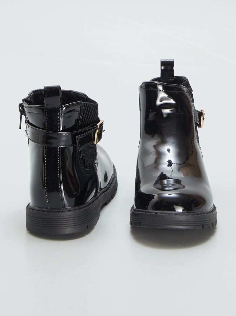 Bottines vernies avec boucle Noir - Kiabi