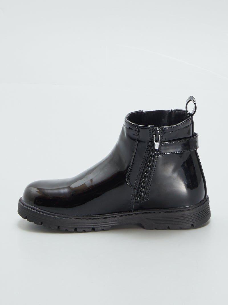 Bottines vernies avec boucle Noir - Kiabi
