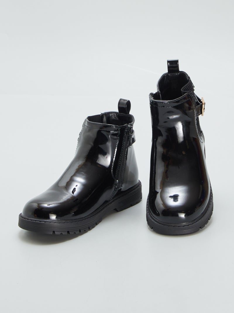 Bottines vernies avec boucle Noir - Kiabi