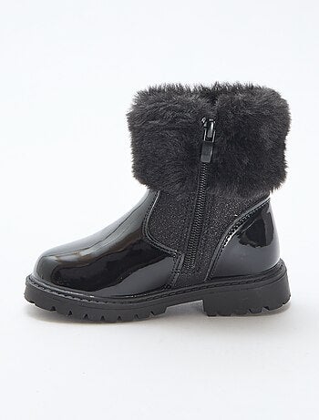 Bottines vernies effet pelucheux