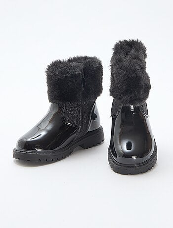 Bottines vernies effet pelucheux