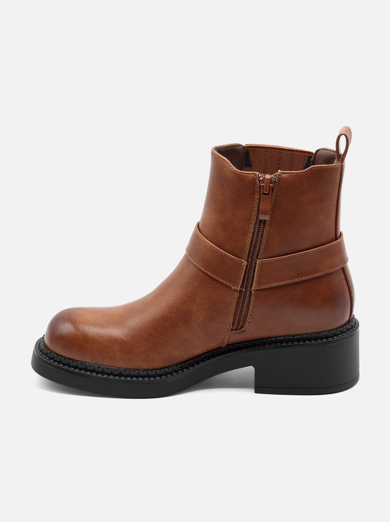 Bottines zippées Camel - Kiabi