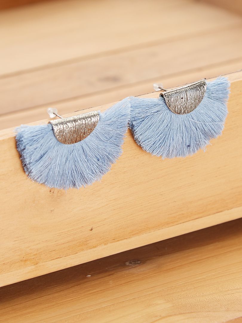 Boucles d'oreilles à pompon bleu - Kiabi