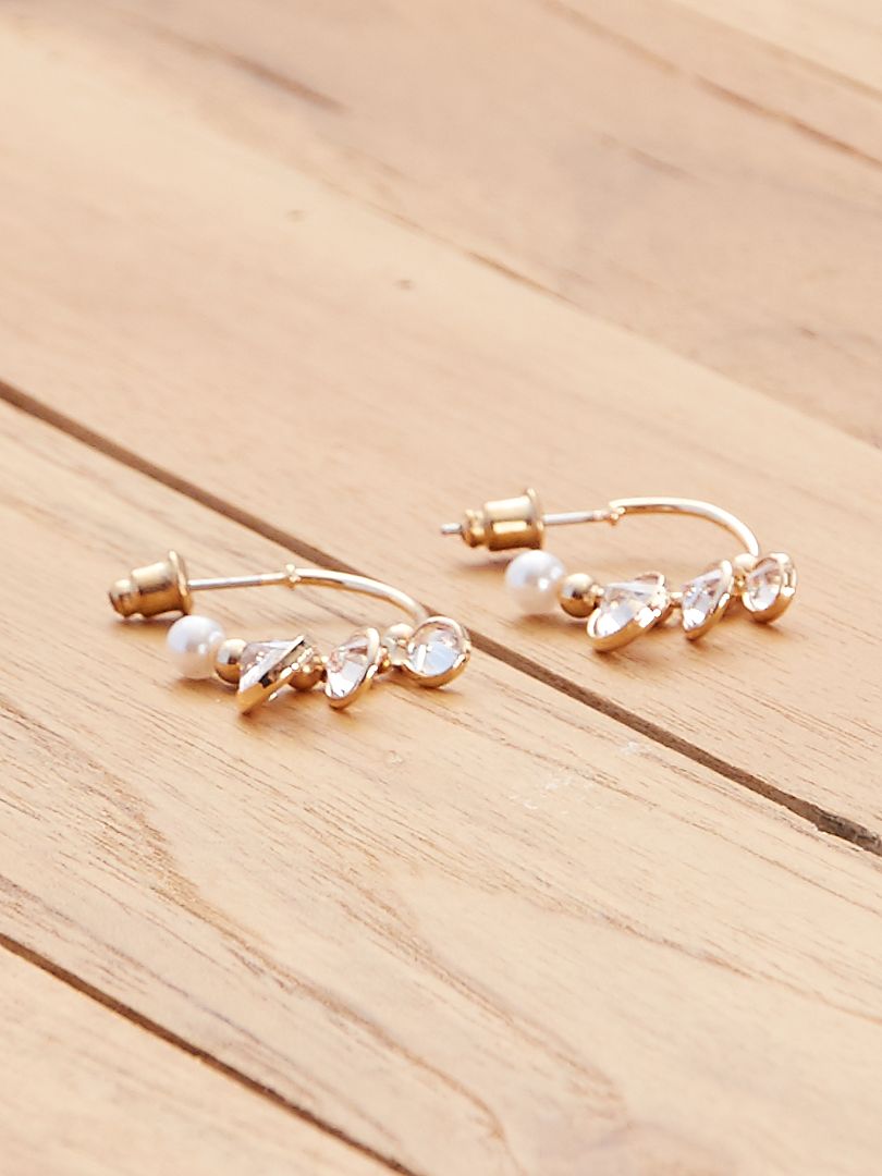 Boucles d'oreilles créoles avec perles doré - Kiabi