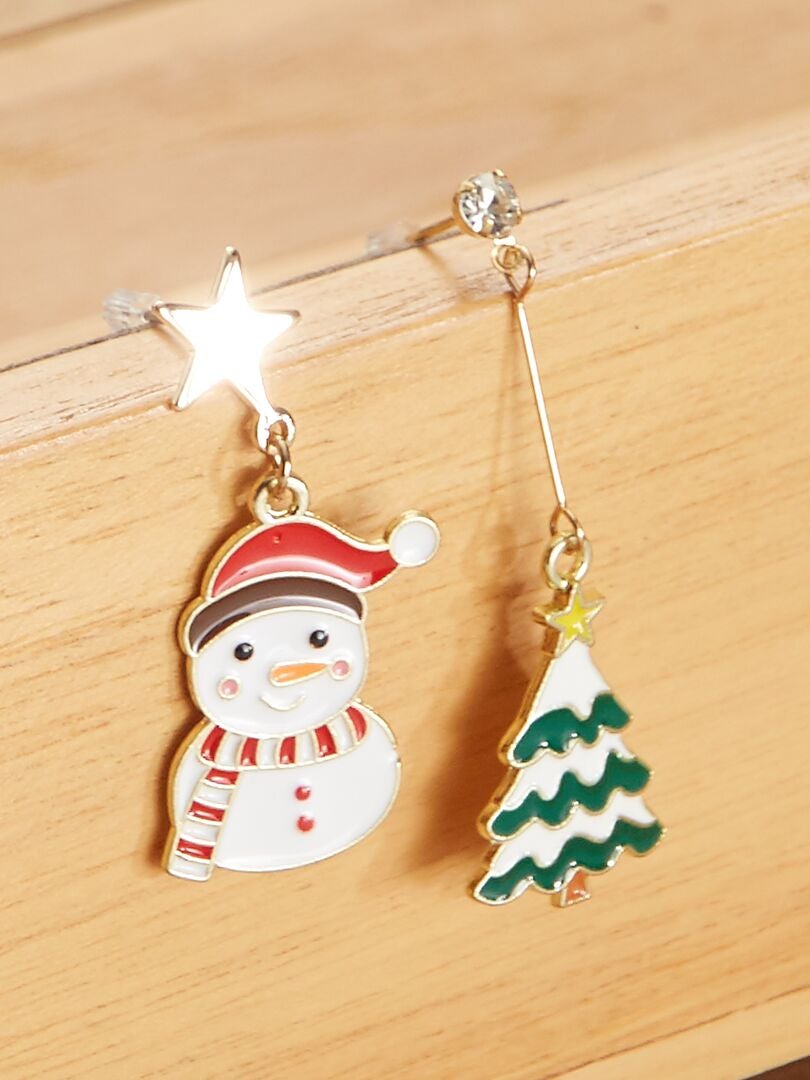 4 Paires De Boucles D'oreilles à Clip De Noël - Motifs Sapin, Bonhomme De Neige, élan, Pain D'épice - Non Percées, En Résine - Pour Femme, Fêtes Et Cadeaux