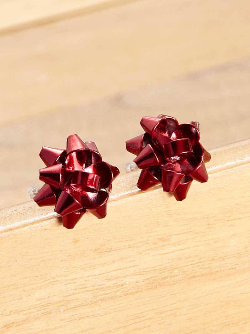 Boucles d'oreilles 'nœud papier cadeau' rouge - Kiabi