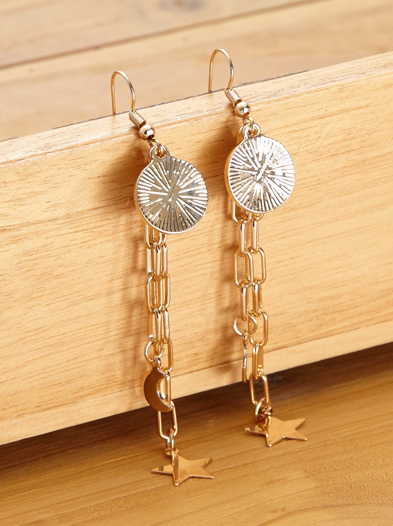 Boucles d'oreilles pendantes chaine et étoiles doré - Kiabi