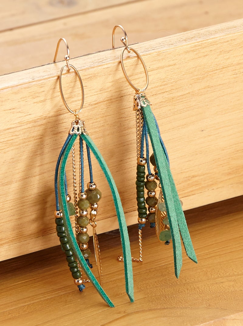 Boucles d'oreilles pendantes et breloques vert - Kiabi