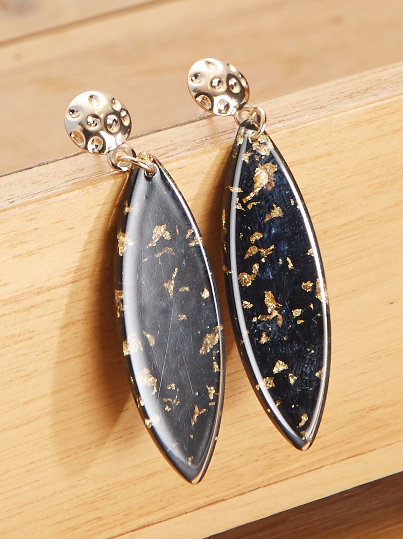 Boucles d'oreilles pendantes forme 'ovale' Noir - Kiabi