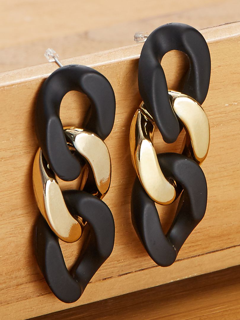 Boucles d'oreilles pendantes noires noir/or - Kiabi