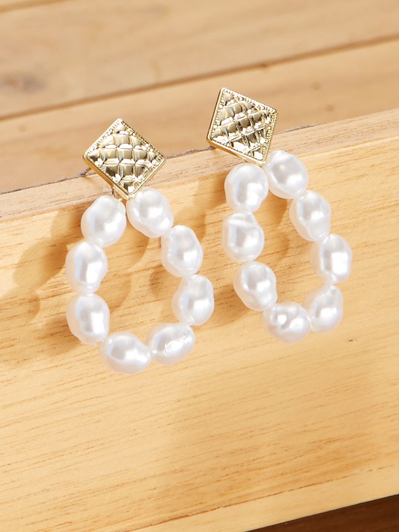 Boucles d'oreilles perles blanc - Kiabi