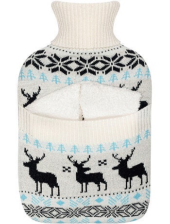 Bouillotte à eau avec chaussettes et housse tricot motif cerf